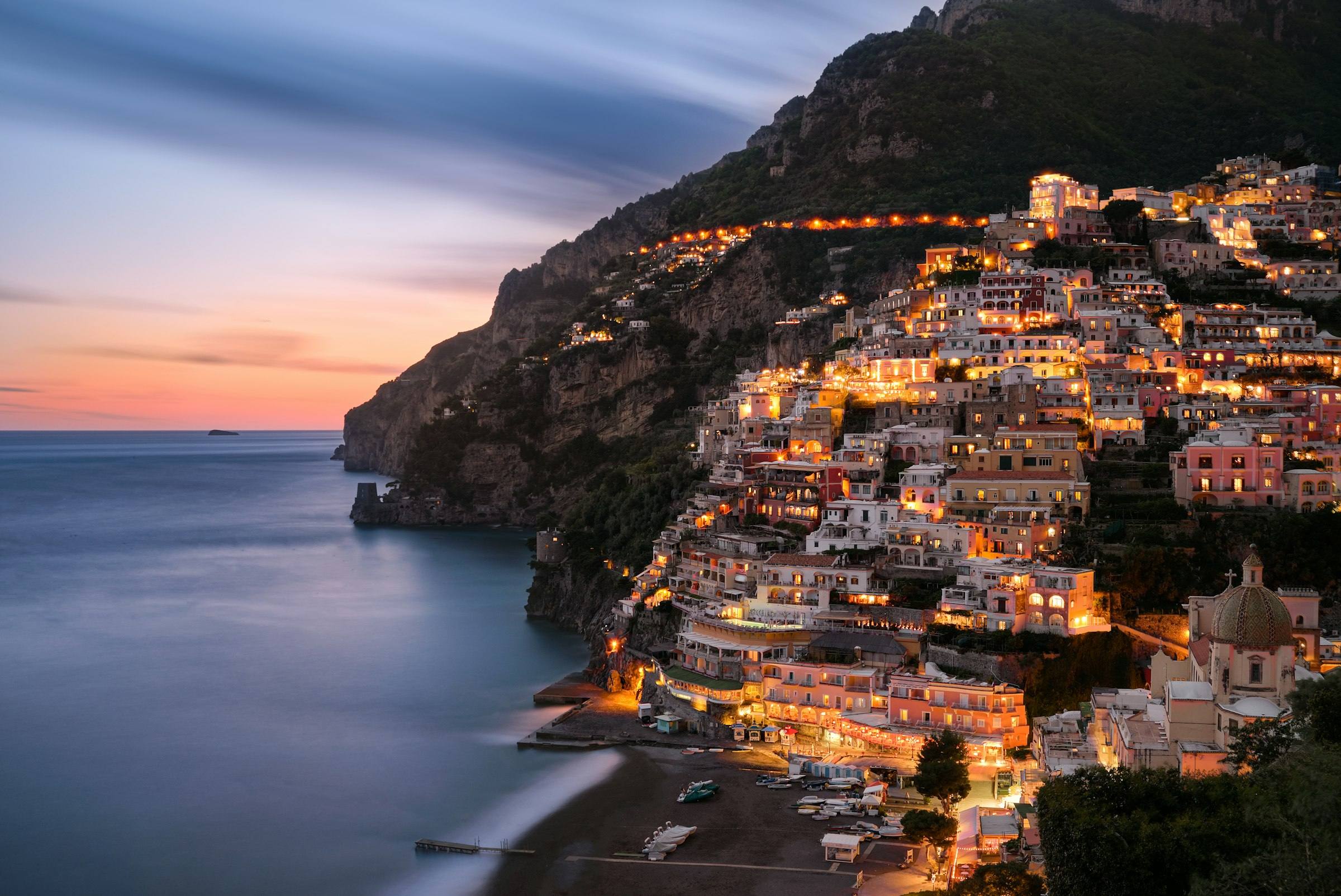 Positano on the Amalfi Coast at dusk